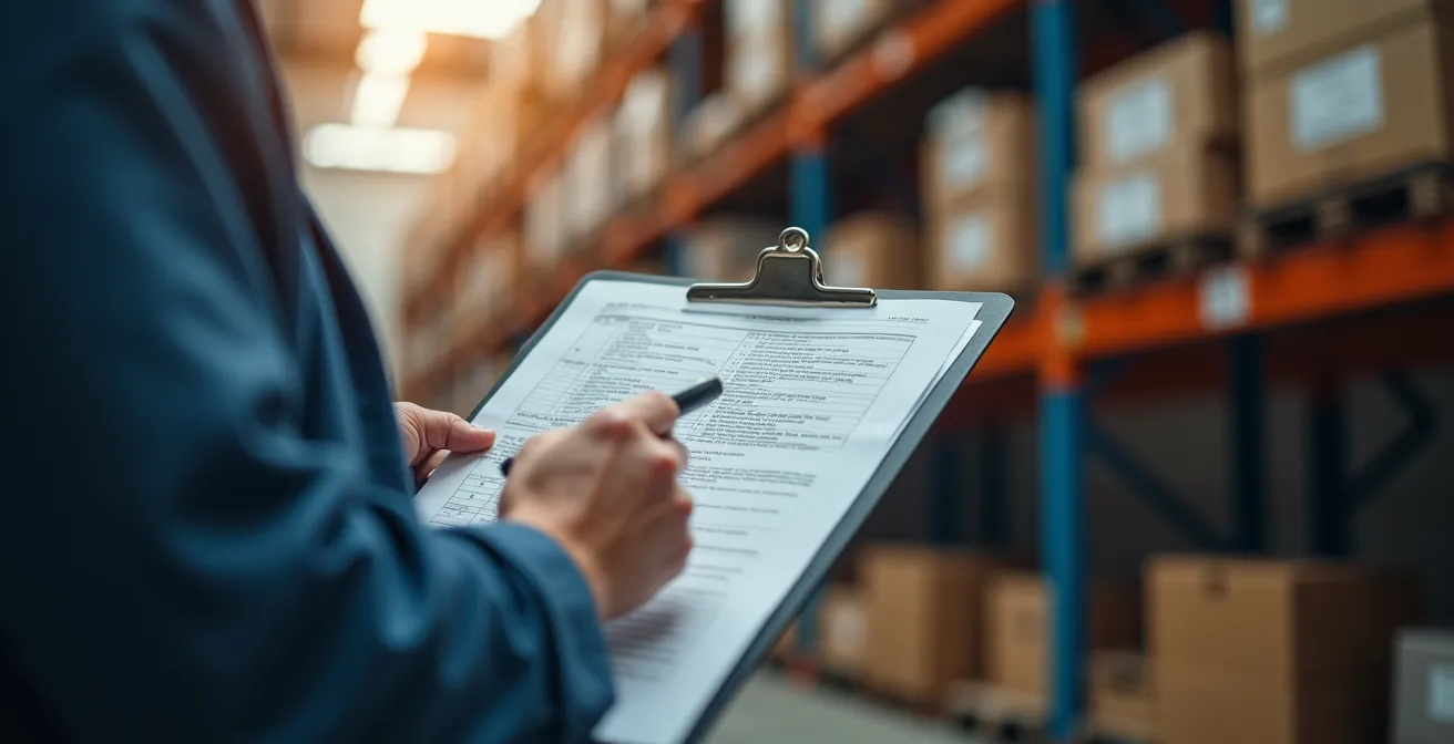 Responsable sécurité examinant des documents de conformité dans un environnement industriel